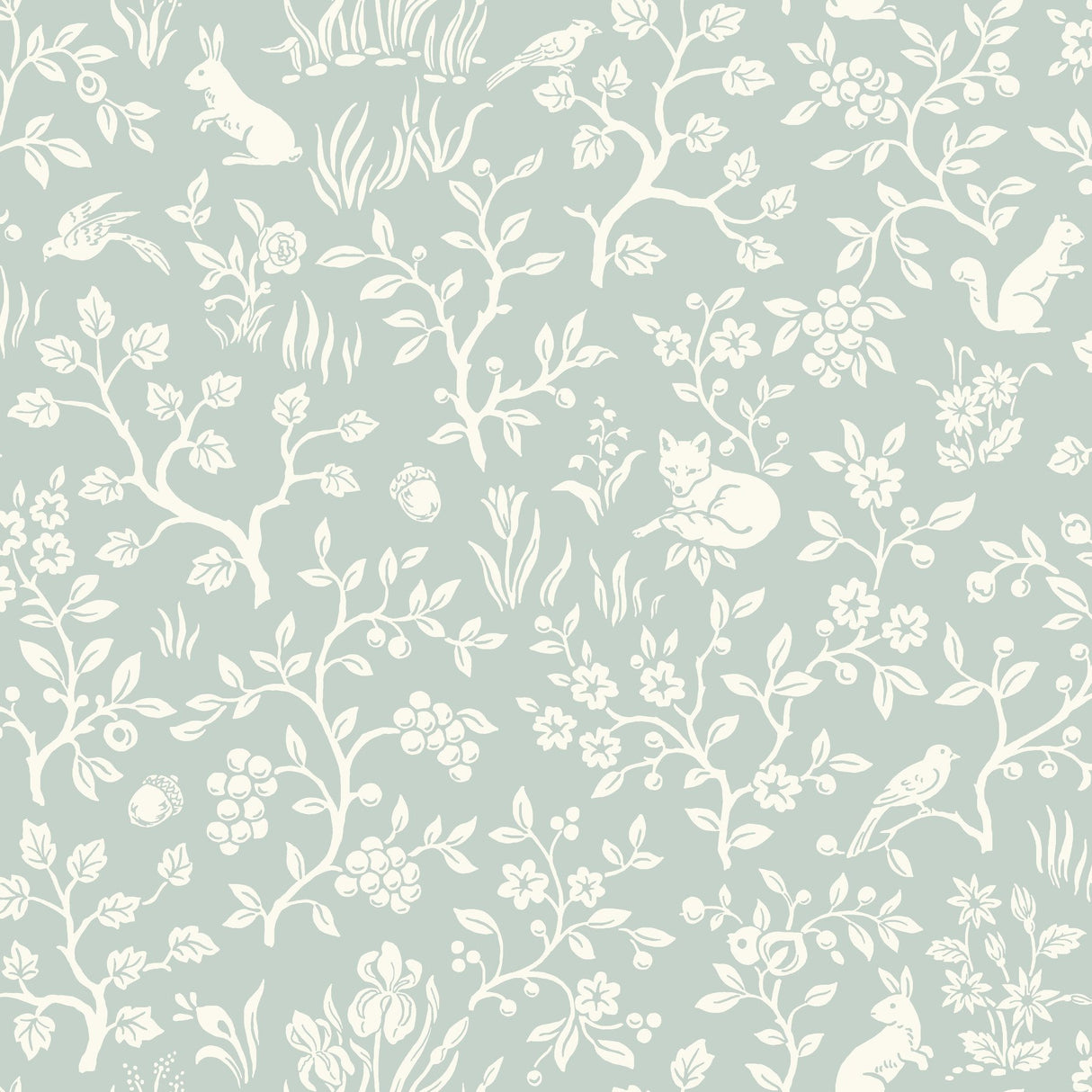 Magnolia Home Fox & Hare Green Peel & Stick Wallpaper with Folklore Animal Motif - York PSW1167RL