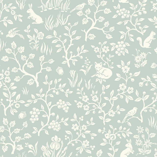 Magnolia Home Fox & Hare Green Peel & Stick Wallpaper with Folklore Animal Motif - York PSW1167RL