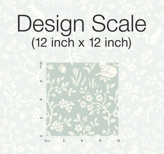 Magnolia Home Fox & Hare Green Peel & Stick Wallpaper with Folklore Animal Motif - York PSW1167RL