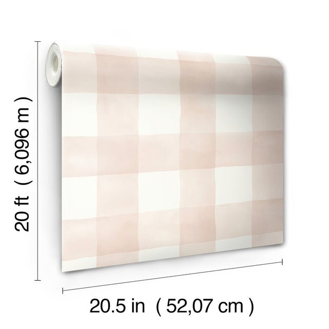 Magnolia Home Watercolor Check Pink Peel & Stick Wallpaper with Plaid Watercolor Motif - York PSW1170RL