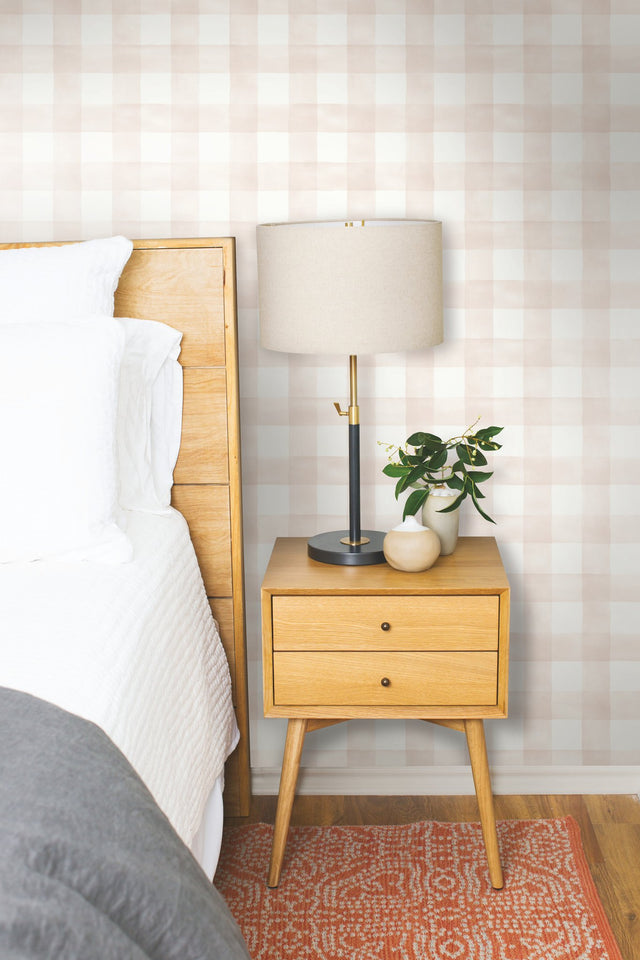 Magnolia Home Watercolor Check Pink Peel & Stick Wallpaper with Plaid Watercolor Motif - York PSW1170RL