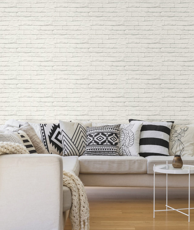 Brick & Mortar White Peel & Stick Wallpaper with Textured Brick Pattern - York PSW1174RL