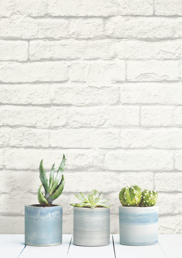 Brick & Mortar White Peel & Stick Wallpaper with Textured Brick Pattern - York PSW1174RL