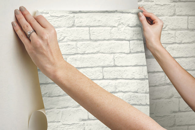 Brick & Mortar White Peel & Stick Wallpaper with Textured Brick Pattern - York PSW1174RL