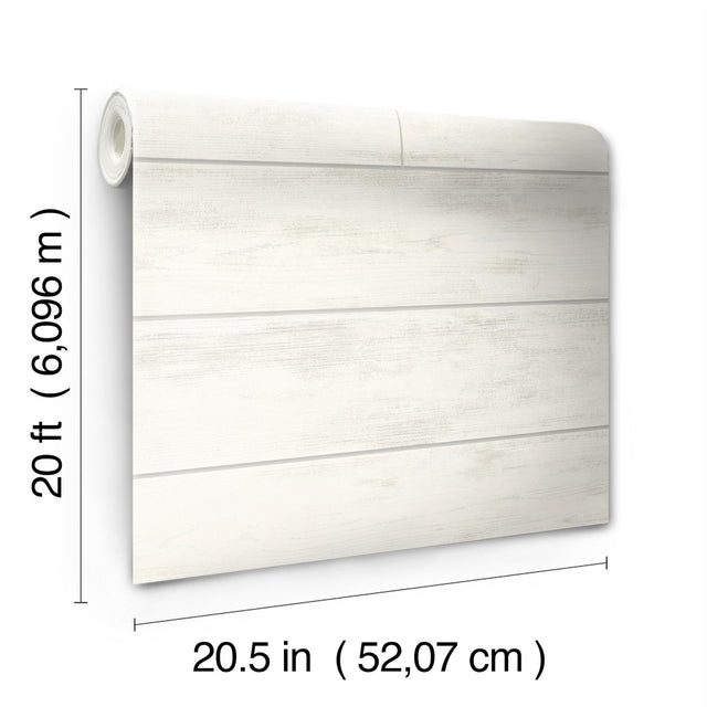 Magnolia Home Shiplap White Peel & Stick Wallpaper with Textured Wood Plank Look - York PSW1176RL