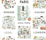 City Maps Mint Peel & Stick Wallpaper with Illustrated Travel City Map Pattern - York PSW1195RL