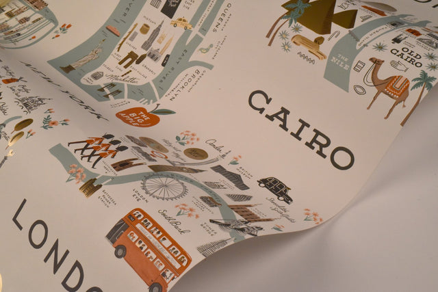 City Maps Mint Peel & Stick Wallpaper with Illustrated Travel City Map Pattern - York PSW1195RL