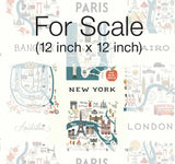 City Maps Blue & Red Premium Peel & Stick Wallpaper with Illustrated World City Map Pattern - York PSW1196RL