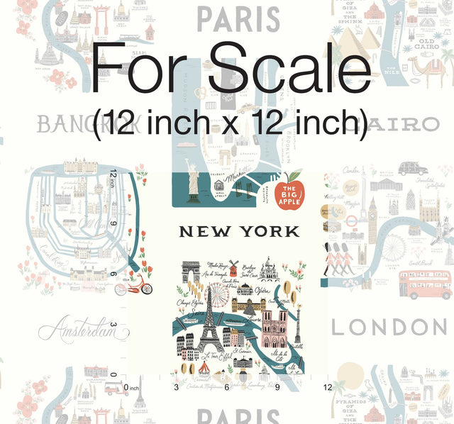 City Maps Blue & Red Premium Peel & Stick Wallpaper with Illustrated World City Map Pattern - York PSW1196RL