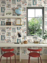 City Maps Blue & Red Premium Peel & Stick Wallpaper with Illustrated World City Map Pattern - York PSW1196RL
