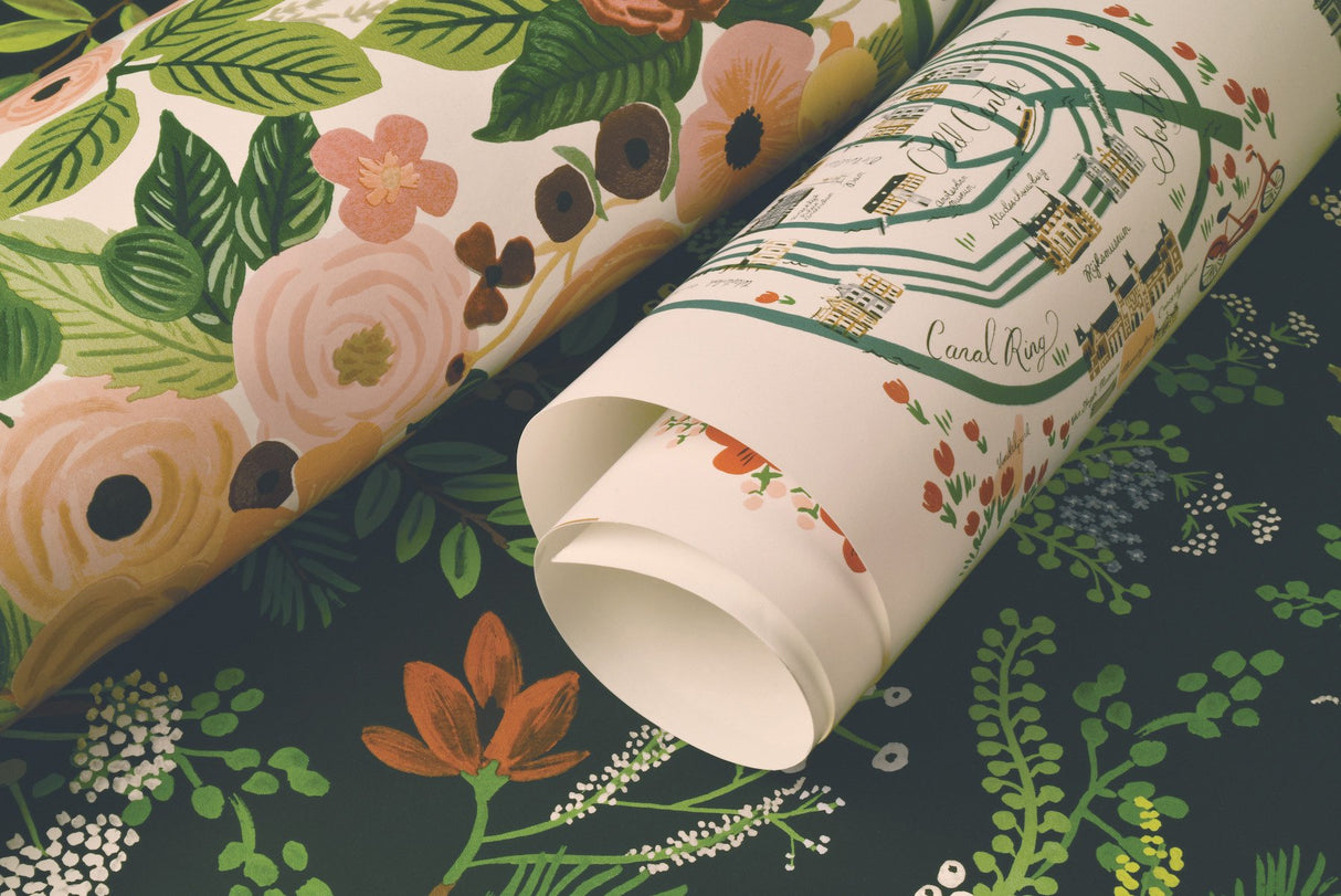 Juniper Forest Black Premium Peel & Stick Wallpaper with Botanical Woodland Motif - York PSW1198RL