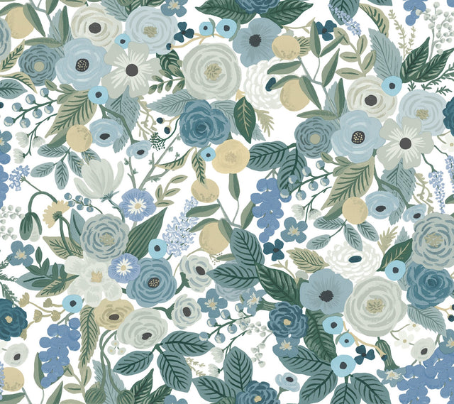 Garden Party Blue Premium Peel & Stick Wallpaper with Floral Botanical Pattern - York PSW1201RL