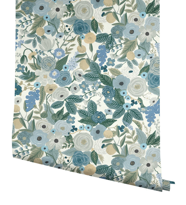Garden Party Blue Premium Peel & Stick Wallpaper with Floral Botanical Pattern - York PSW1201RL