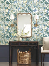 Garden Party Blue Premium Peel & Stick Wallpaper with Floral Botanical Pattern - York PSW1201RL