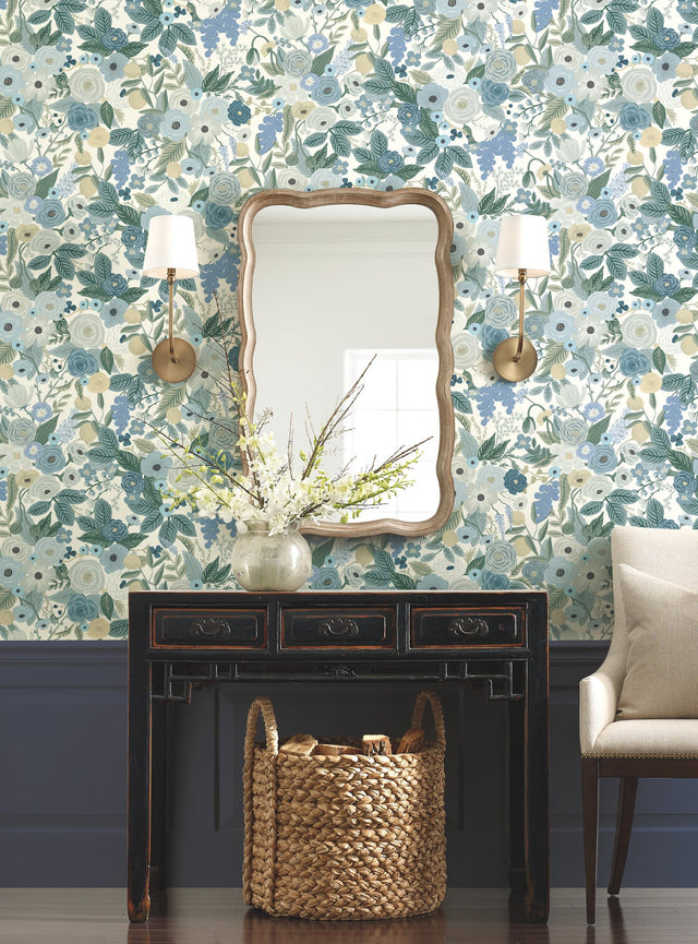 Garden Party Blue Premium Peel & Stick Wallpaper with Floral Botanical Pattern - York PSW1201RL