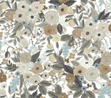 Garden Party Off White & Brown Peel & Stick Wallpaper with Bohemian Floral Pattern - York PSW1202RL