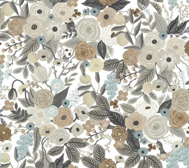 Garden Party Off White & Brown Peel & Stick Wallpaper with Bohemian Floral Pattern - York PSW1202RL