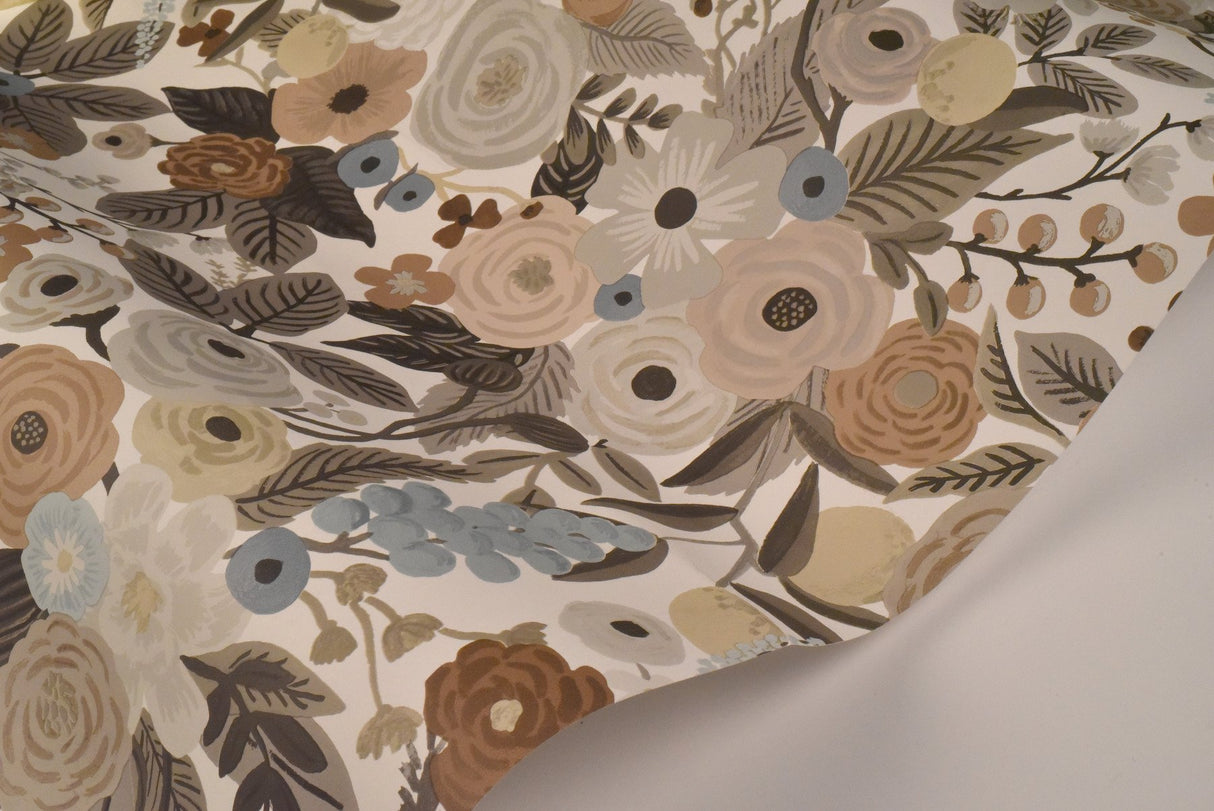 Garden Party Off White & Brown Peel & Stick Wallpaper with Bohemian Floral Pattern - York PSW1202RL
