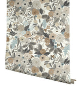 Garden Party Off White & Brown Peel & Stick Wallpaper with Bohemian Floral Pattern - York PSW1202RL