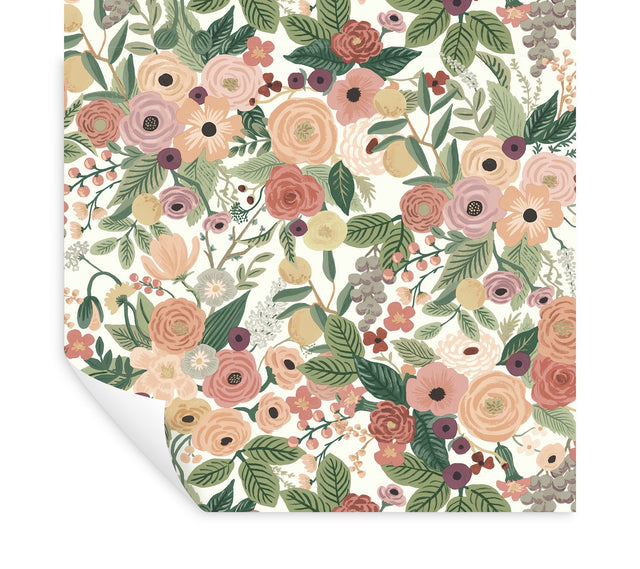 Garden Party Burgundy Peel & Stick Wallpaper with Floral Botanical Pattern - York PSW1203RL