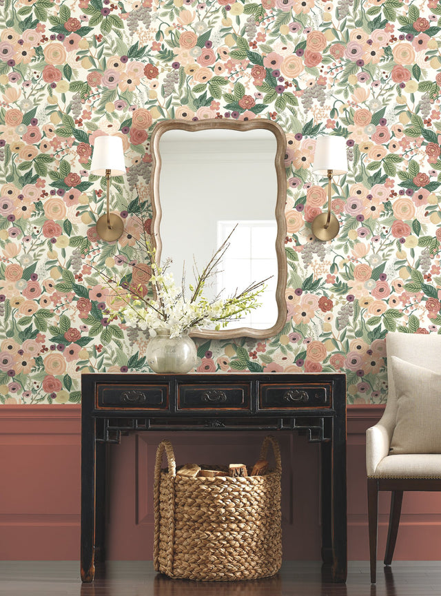 Garden Party Burgundy Peel & Stick Wallpaper with Floral Botanical Pattern - York PSW1203RL