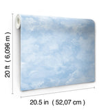 Atrium Clouds Blue Peel & Stick Wallpaper with Matte Sky Cloud Motif - York PSW1211RL