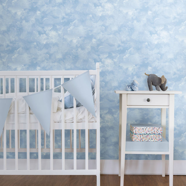 Atrium Clouds Blue Peel & Stick Wallpaper with Matte Sky Cloud Motif - York PSW1211RL