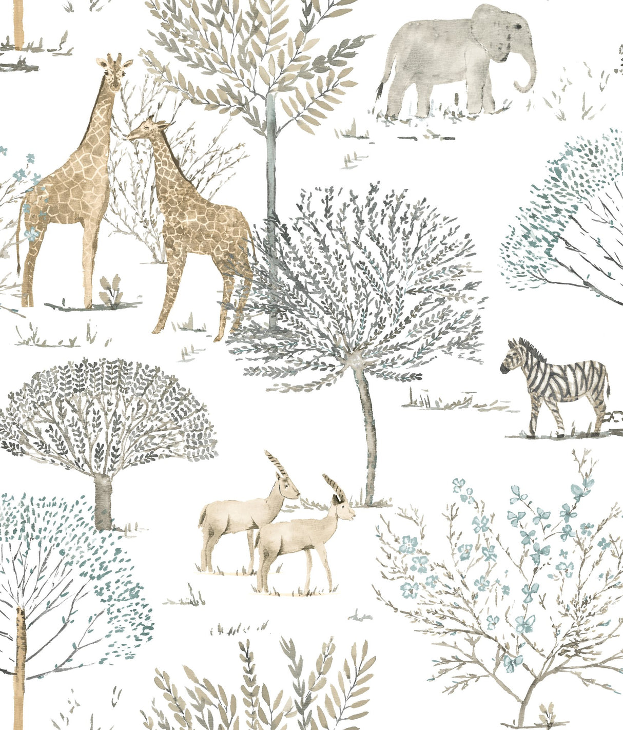 On the Savanna Neutral Peel & Stick Wallpaper with Safari Animals Motif - York PSW1212RL