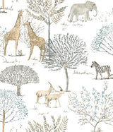 On the Savanna Neutral Peel & Stick Wallpaper with Safari Animals Motif - York PSW1212RL