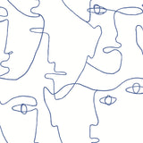 Pablo Portraits Blue Peel & Stick Wallpaper with Modern Line Art Faces - York PSW1214RL