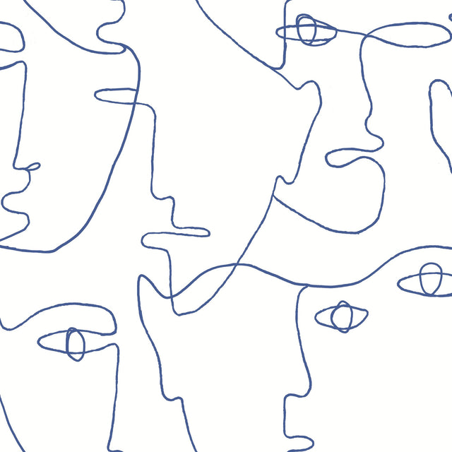 Pablo Portraits Blue Peel & Stick Wallpaper with Modern Line Art Faces - York PSW1214RL