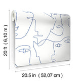 Pablo Portraits Blue Peel & Stick Wallpaper with Modern Line Art Faces - York PSW1214RL