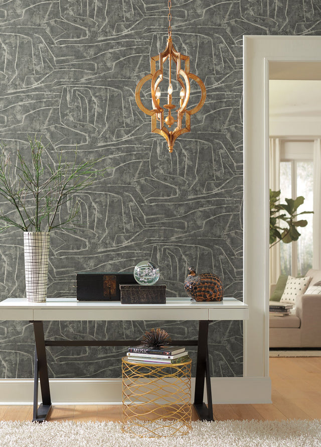 Urban Chalk Grey Peel & Stick Wallpaper with Geometric Graffiti Motif - York PSW1230RL