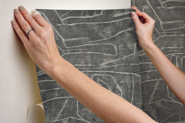 Urban Chalk Grey Peel & Stick Wallpaper with Geometric Graffiti Motif - York PSW1230RL