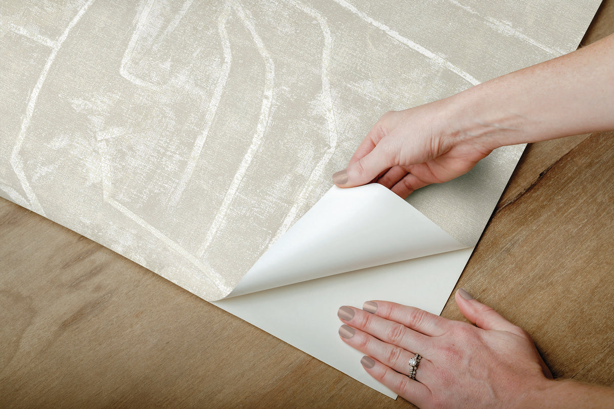 Urban Chalk Beige Peel & Stick Wallpaper with Geometric Chalk Motif - York PSW1231RL