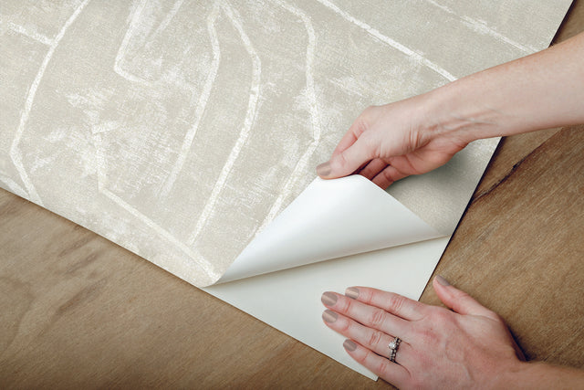 Urban Chalk Beige Peel & Stick Wallpaper with Geometric Chalk Motif - York PSW1231RL