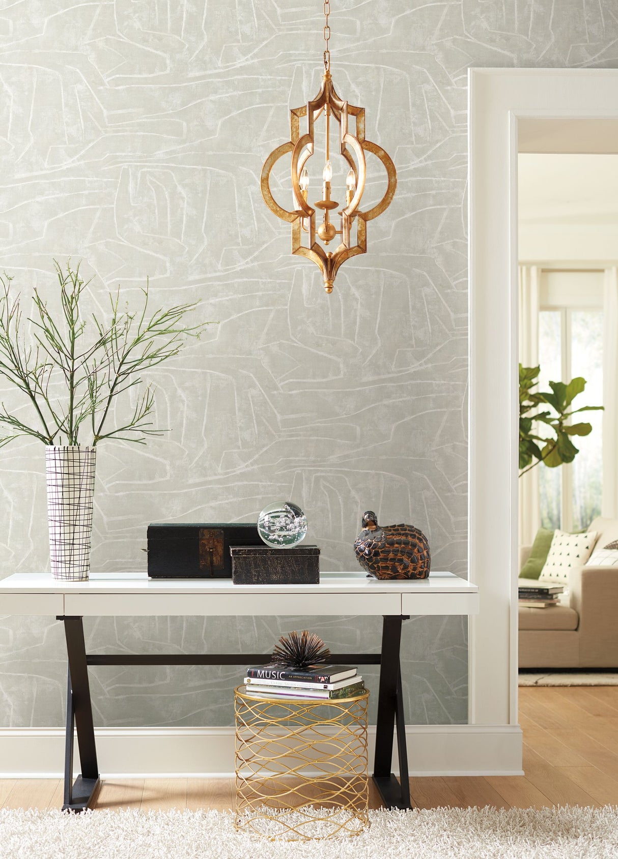 Urban Chalk Beige Peel & Stick Wallpaper with Geometric Chalk Motif - York PSW1231RL