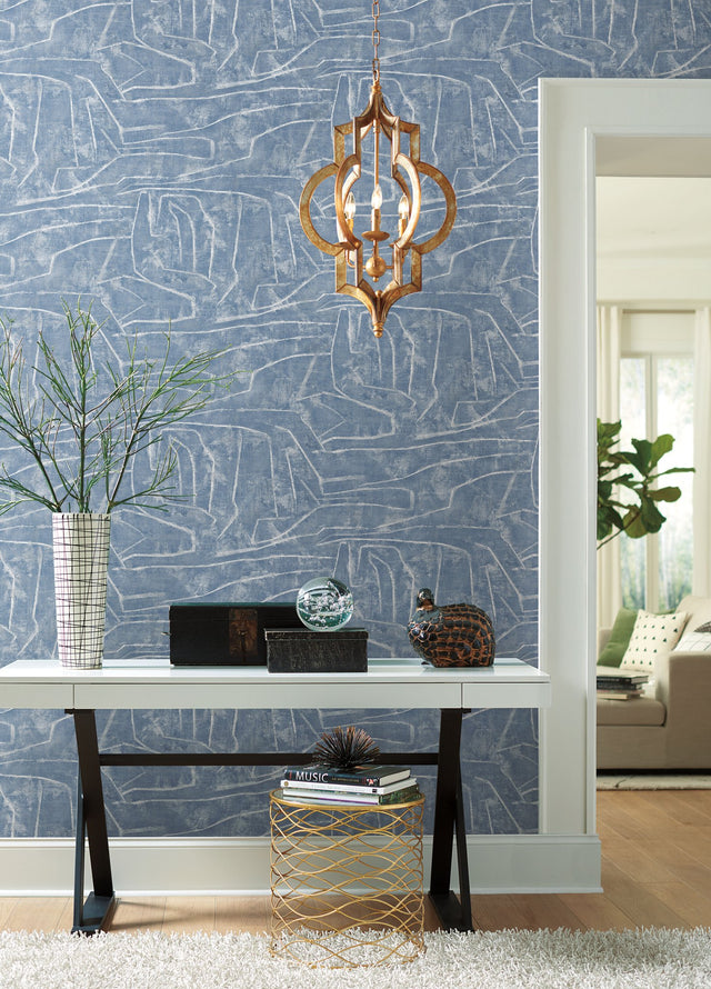 Urban Chalk Blue Peel & Stick Wallpaper with Geometric Chalk Motif - York PSW1232RL
