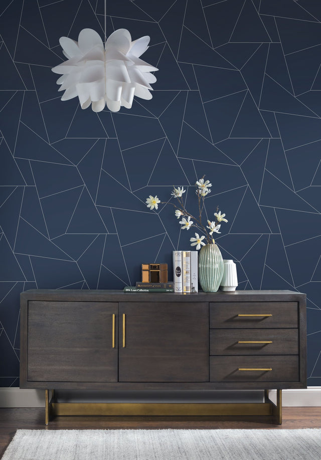 Fractured Prism Blue & White Peel & Stick Wallpaper with Geometric Modern Pattern - York PSW1235RL