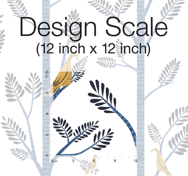 Aviary Branch Blue & Yellow Peel & Stick Wallpaper with Botanical Birds - York PSW1236RL