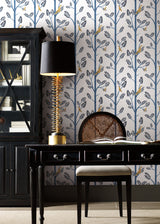 Aviary Branch Blue & Yellow Peel & Stick Wallpaper with Botanical Birds - York PSW1236RL