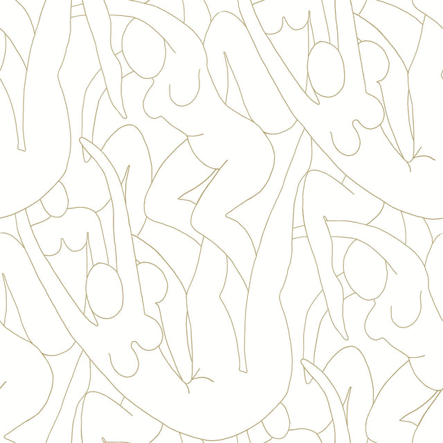Head over Heels Gold Metallic Peel & Stick Wallpaper with Line Art Figure Motif - York PSW1257RL