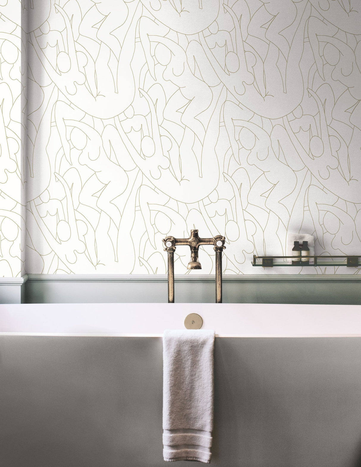 Head over Heels Gold Metallic Peel & Stick Wallpaper with Line Art Figure Motif - York PSW1257RL