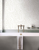 Head over Heels Gold Metallic Peel & Stick Wallpaper with Line Art Figure Motif - York PSW1257RL