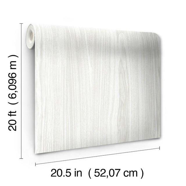Linden White Peel & Stick Wallpaper with Faux Woodgrain Pattern - York PSW1276RL