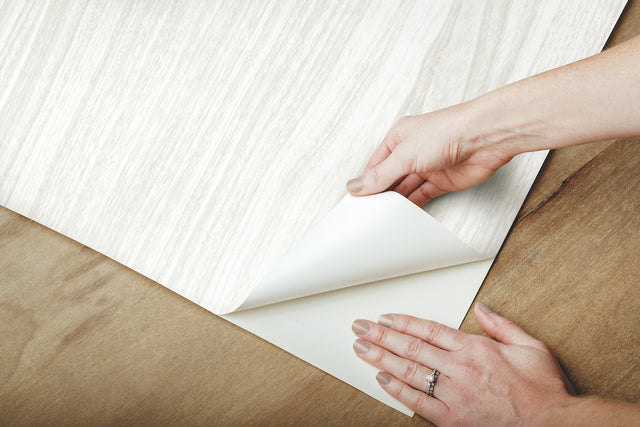 Linden White Peel & Stick Wallpaper with Faux Woodgrain Pattern - York PSW1276RL