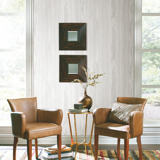 Linden White Peel & Stick Wallpaper with Faux Woodgrain Pattern - York PSW1276RL