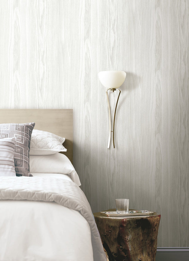 Linden White Peel & Stick Wallpaper with Faux Woodgrain Pattern - York PSW1276RL
