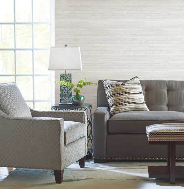 Cattail Weave White Peel & Stick Wallpaper with Woven Grasscloth Motif - York PSW1279RL