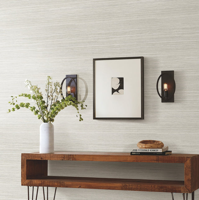 Cattail Weave White Peel & Stick Wallpaper with Woven Grasscloth Motif - York PSW1279RL